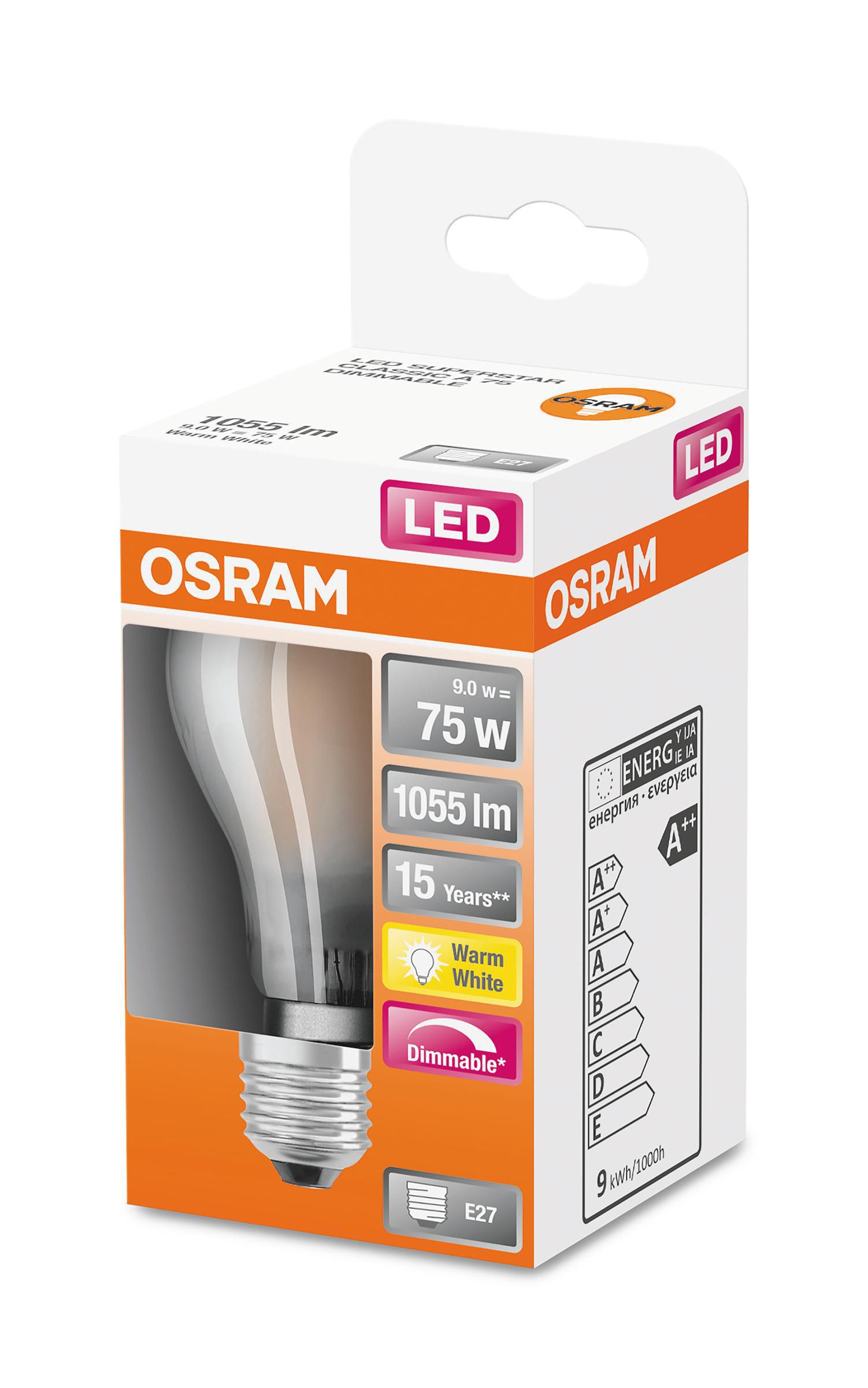 Lyspære OSRAM LED 9W/827 dim frost E27